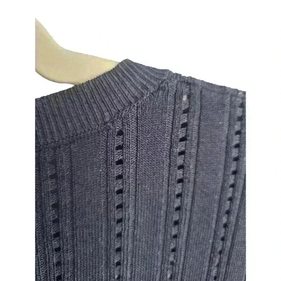 Pearl by LELA ROSE Short Sleeve Pointelle Knit Top Perforated Blue Size M - Picture 7 of 8